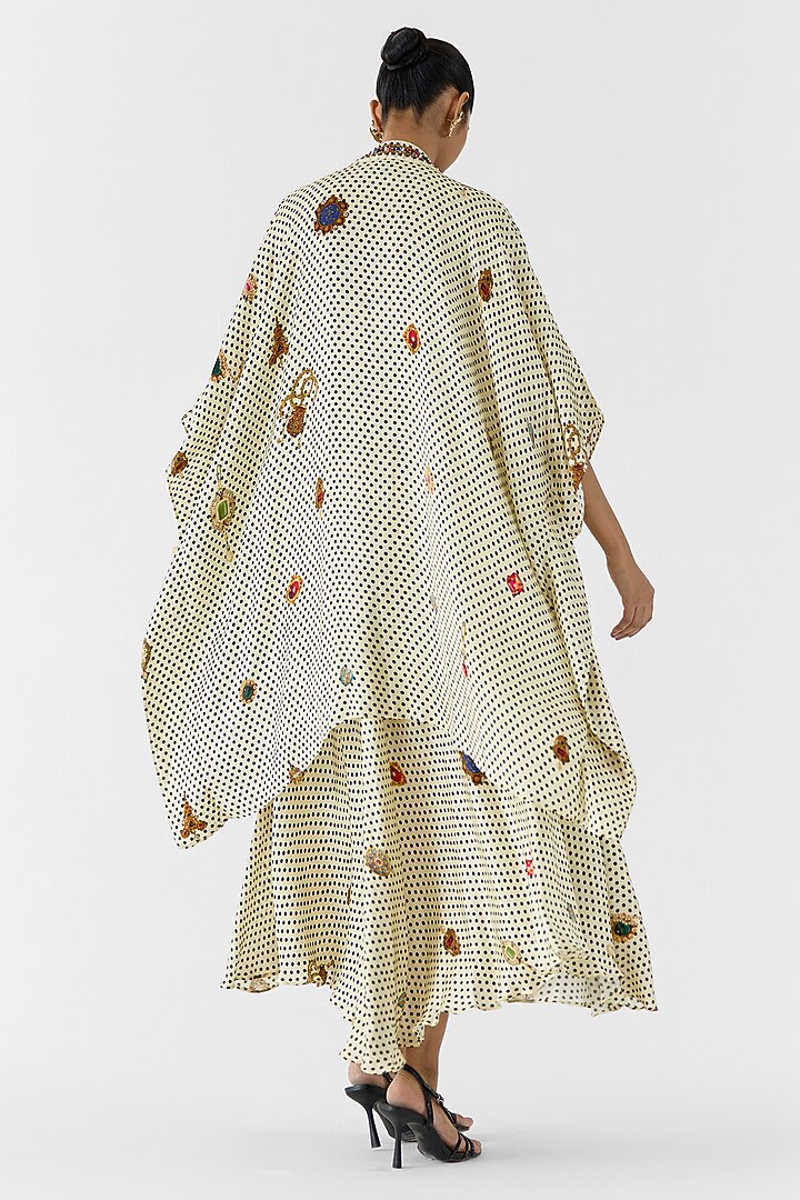 White Vegan Silk Digital Printed A-line Vacation Dress With Cape by Studio Rigu at Pernia's Pop Up Shop