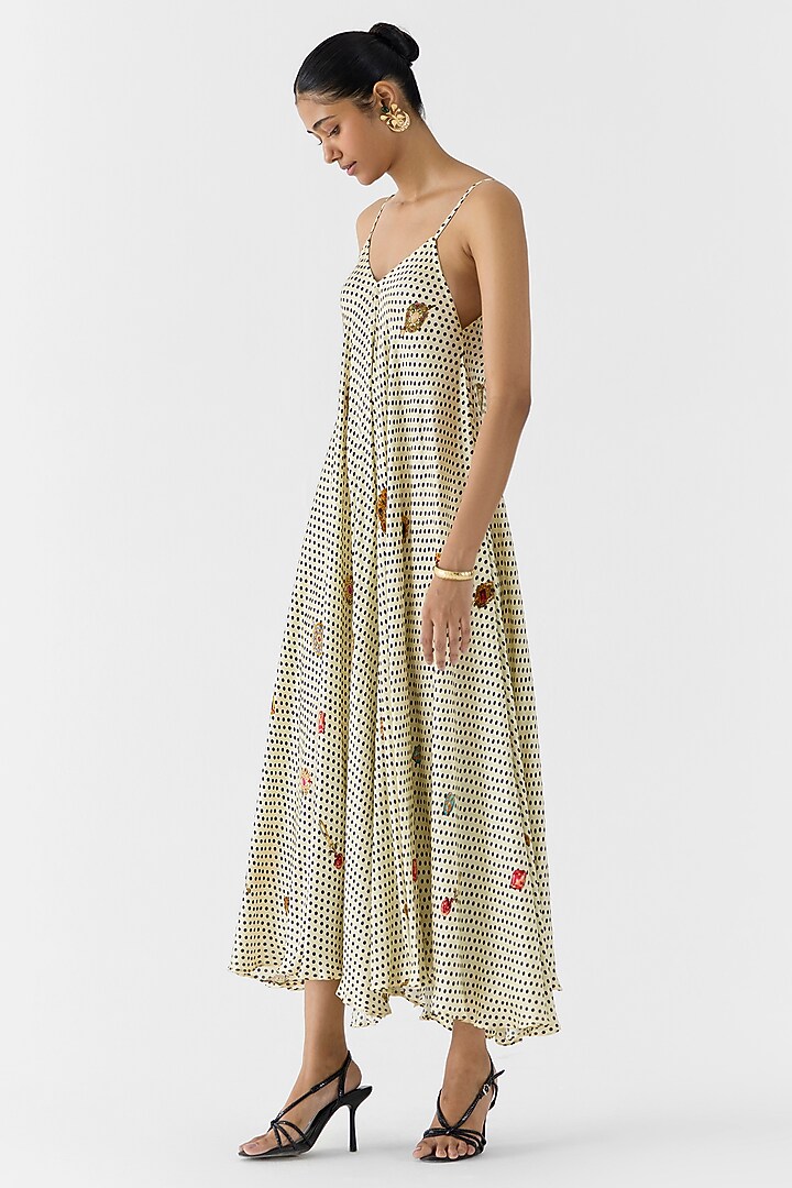 White Vegan Silk Digital Printed A-line Vacation Dress With Cape by Studio Rigu at Pernia's Pop Up Shop