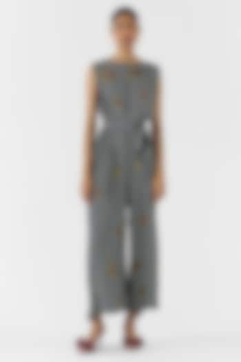 Black Vegan Silk Polka Dot Printed Jumpsuit With Belt by Studio Rigu at Pernia's Pop Up Shop