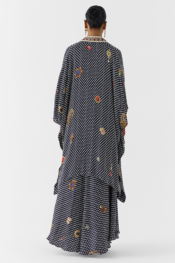 Black Vegan Silk Polka Dot Printed Vacation Dress With Cape by Studio Rigu at Pernia's Pop Up Shop