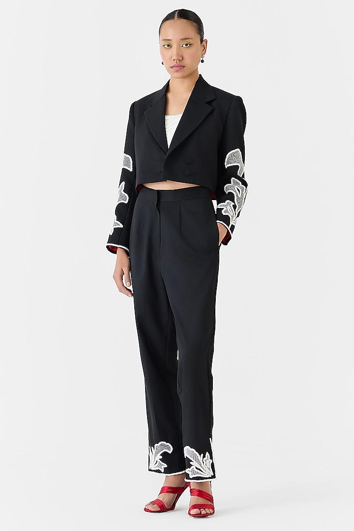 Black Suiting Embroidered Co-Ord Set by Studio Rigu at Pernia's Pop Up Shop