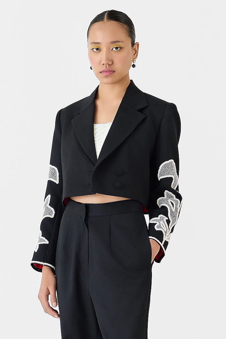 Black Suiting Embroidered Co-Ord Set by Studio Rigu at Pernia's Pop Up Shop