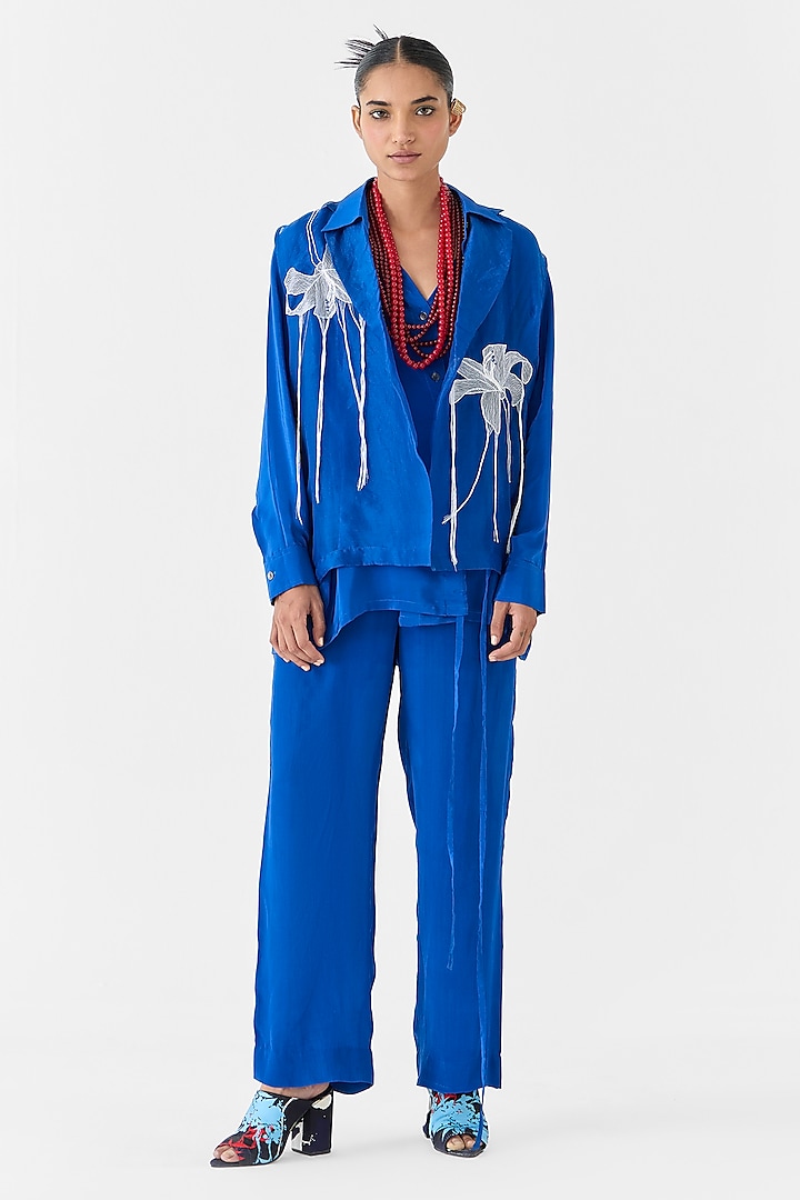 Royal Blue Crepe Hand-Dyed Co-Ord Set by Studio Rigu at Pernia's Pop Up Shop