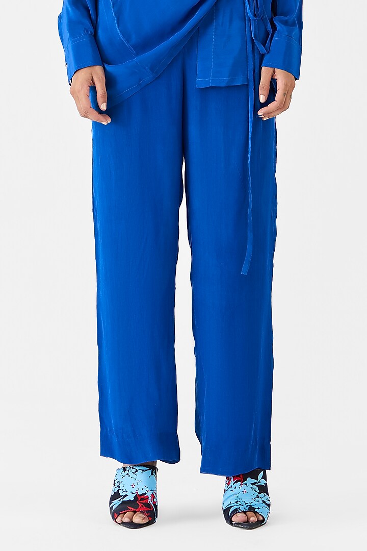 Royal Blue Crepe Hand-Dyed Co-Ord Set by Studio Rigu at Pernia's Pop Up Shop