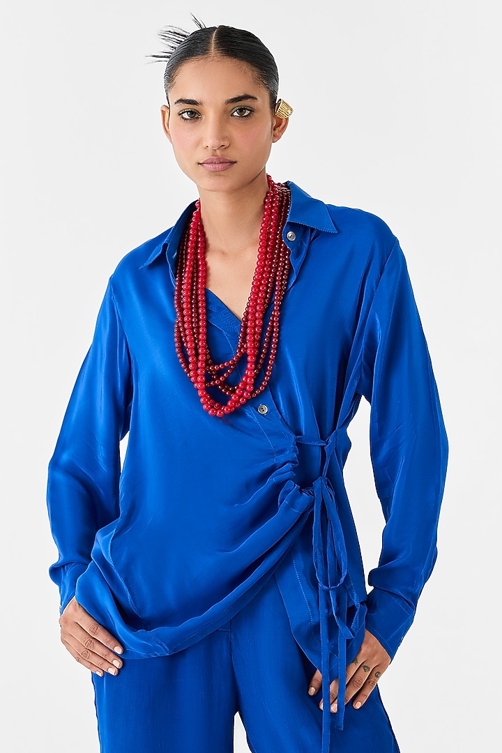 Royal Blue Crepe Hand-Dyed Co-Ord Set by Studio Rigu at Pernia's Pop Up Shop