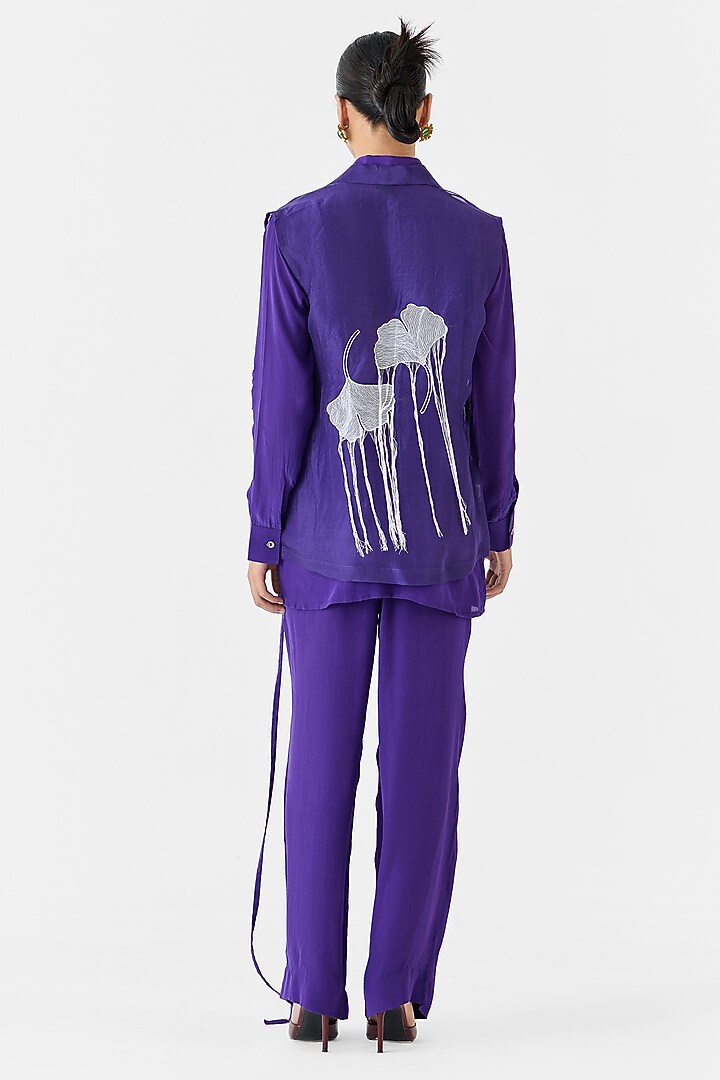 Violet Organza Hand Embroidered Hand-Dyed Jacket by Studio Rigu at Pernia's Pop Up Shop