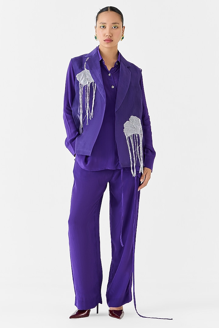 Violet Organza Hand Embroidered Hand-Dyed Jacket by Studio Rigu at Pernia's Pop Up Shop