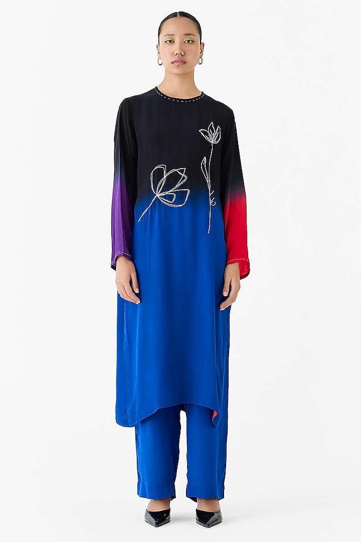 Multi-Colored Crepe Hand Embroidered Hand-Dyed Kurta Set by Studio Rigu at Pernia's Pop Up Shop