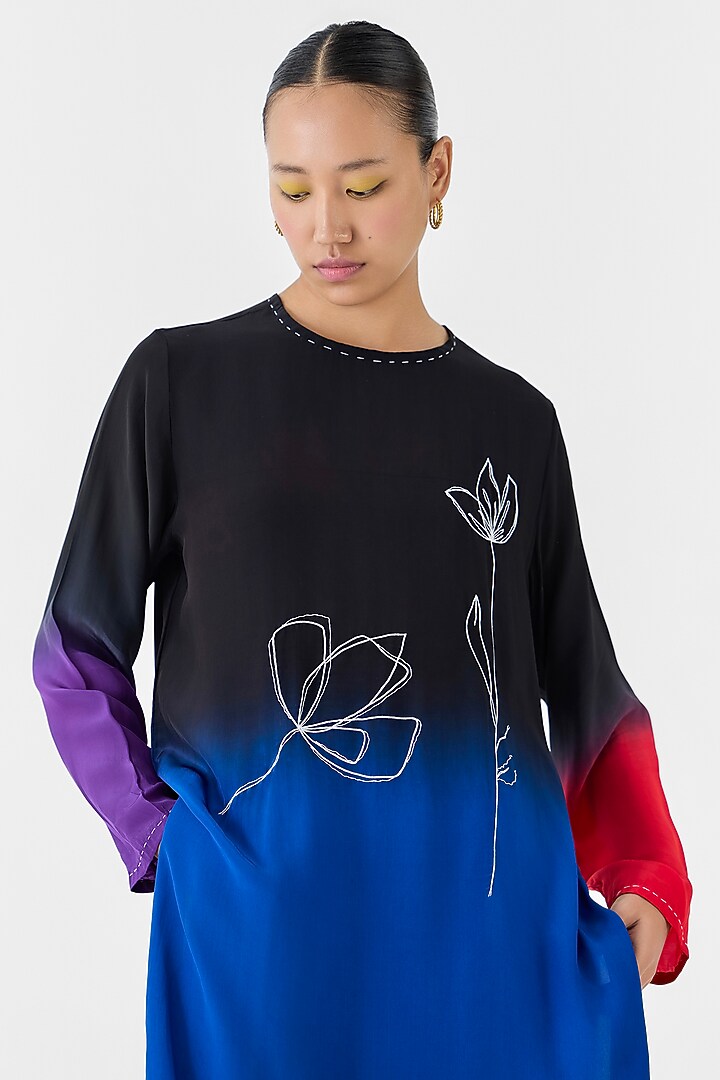 Multi-Colored Crepe Hand Embroidered Hand-Dyed Kurta Set by Studio Rigu at Pernia's Pop Up Shop