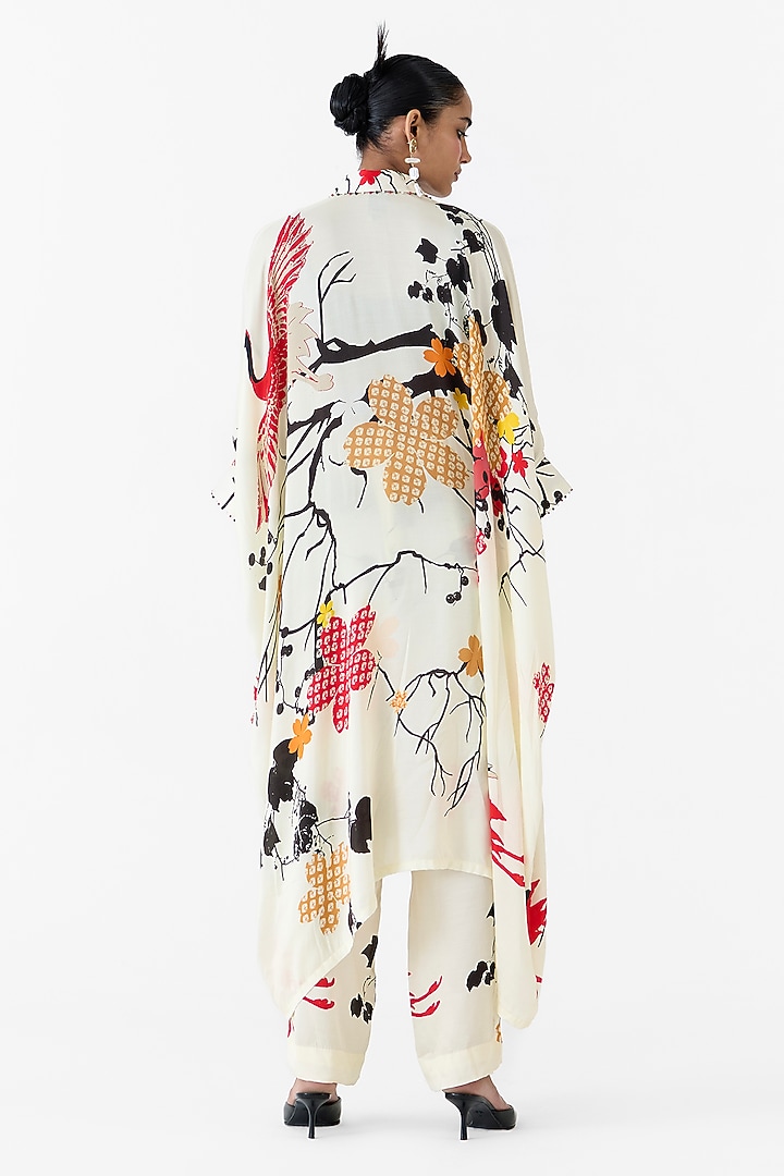 Cream Vegan Silk Digital Printed Co-Ord Set by Studio Rigu at Pernia's Pop Up Shop