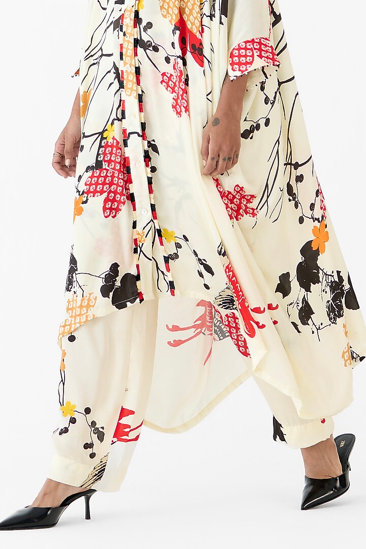 Cream Vegan Silk Digital Printed Co-Ord Set by Studio Rigu at Pernia's Pop Up Shop