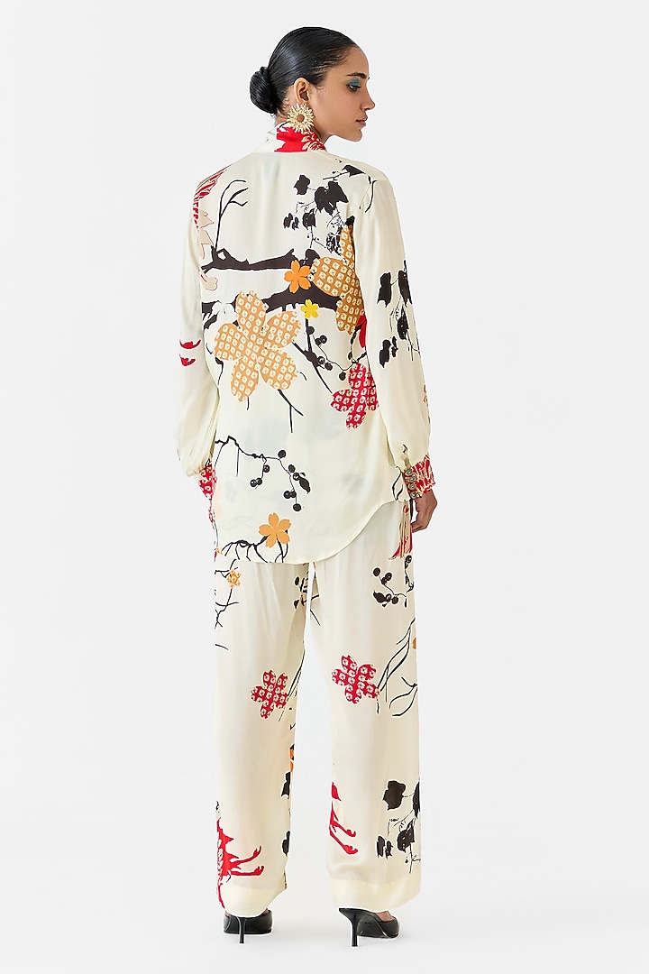 Cream Vegan Silk Digital Printed Co-Ord Set by Studio Rigu at Pernia's Pop Up Shop