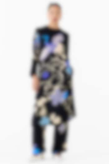 Black Vegan Silk Shibori Digital Printed Co-Ord Set by Studio Rigu at Pernia's Pop Up Shop