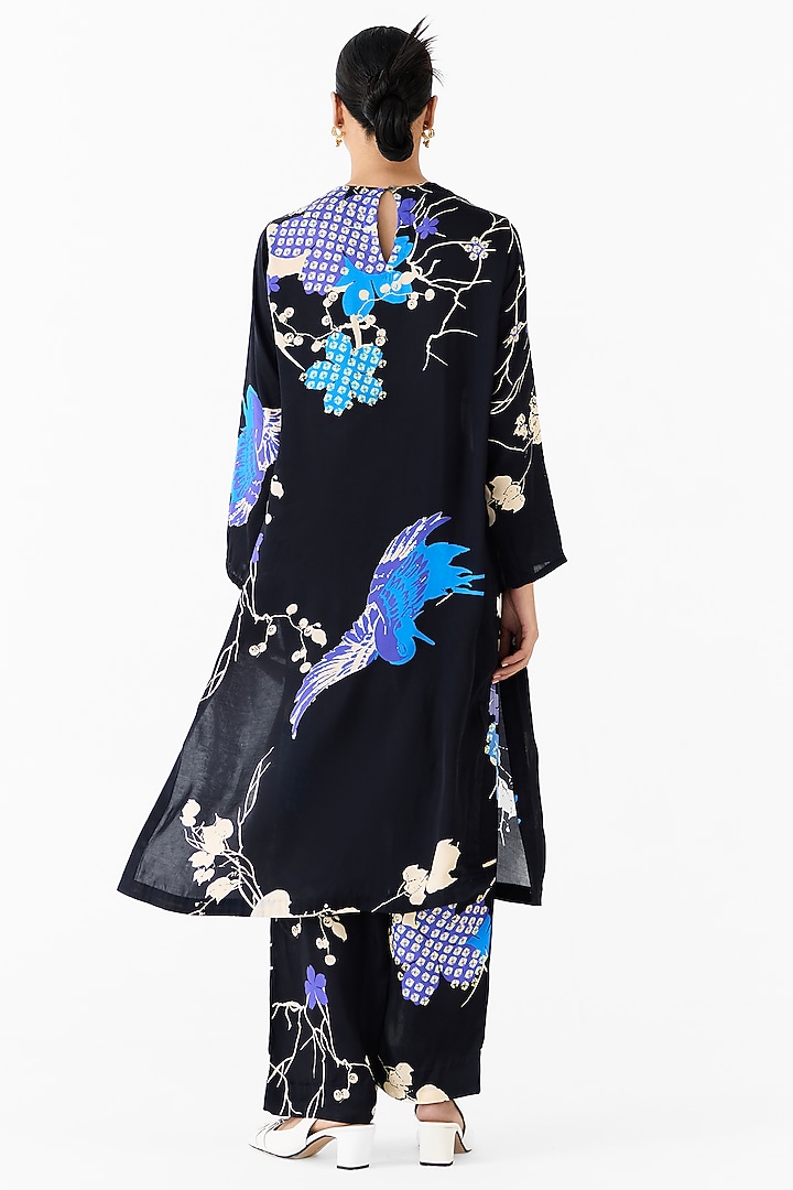 Black Vegan Silk Shibori Digital Printed Co-Ord Set by Studio Rigu at Pernia's Pop Up Shop