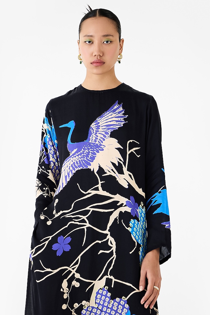 Black Vegan Silk Shibori Digital Printed Co-Ord Set by Studio Rigu at Pernia's Pop Up Shop