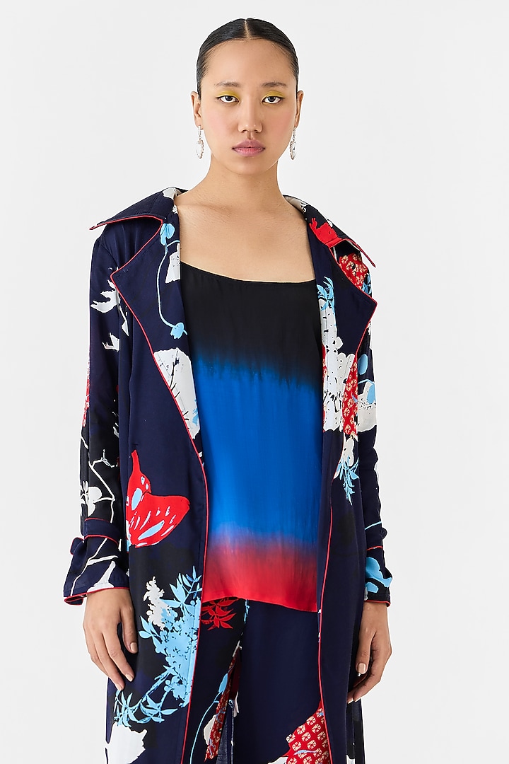 Royal Blue Vegan Silk Shibori Digital Printed Co-Ord Set by Studio Rigu at Pernia's Pop Up Shop