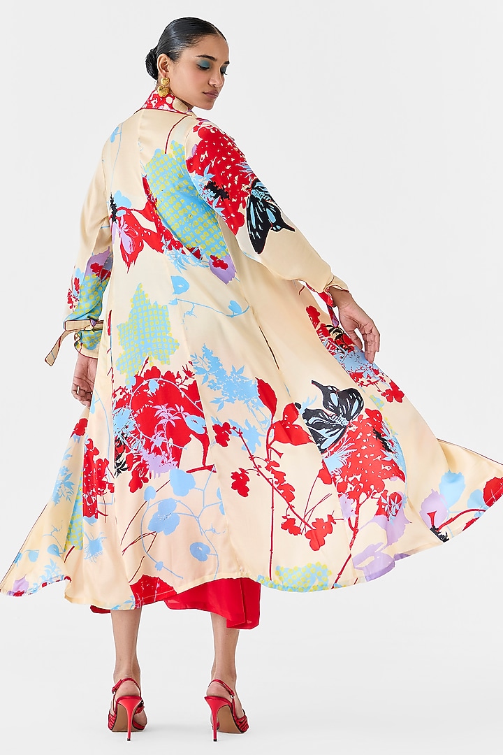 Cream Vegan Silk Shibori Digital Printed Co-Ord Set by Studio Rigu at Pernia's Pop Up Shop