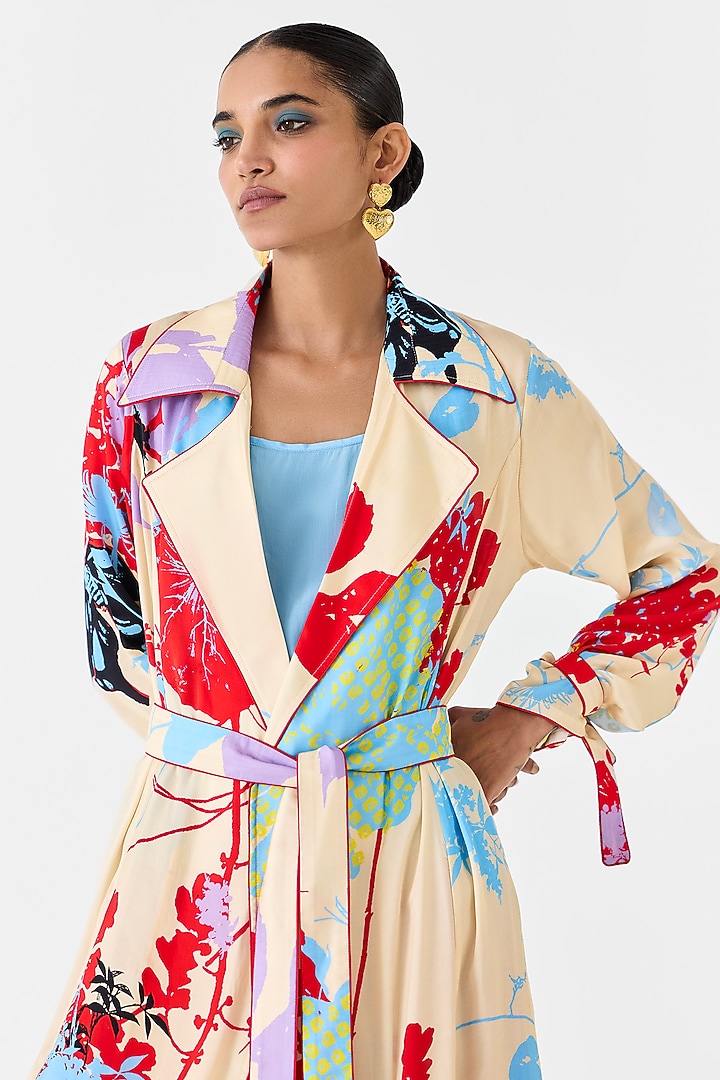 Cream Vegan Silk Shibori Digital Printed Co-Ord Set by Studio Rigu at Pernia's Pop Up Shop