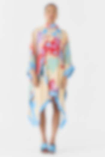 Cream Vegan Silk Shibori Digital Printed Kimono Dress by Studio Rigu at Pernia's Pop Up Shop