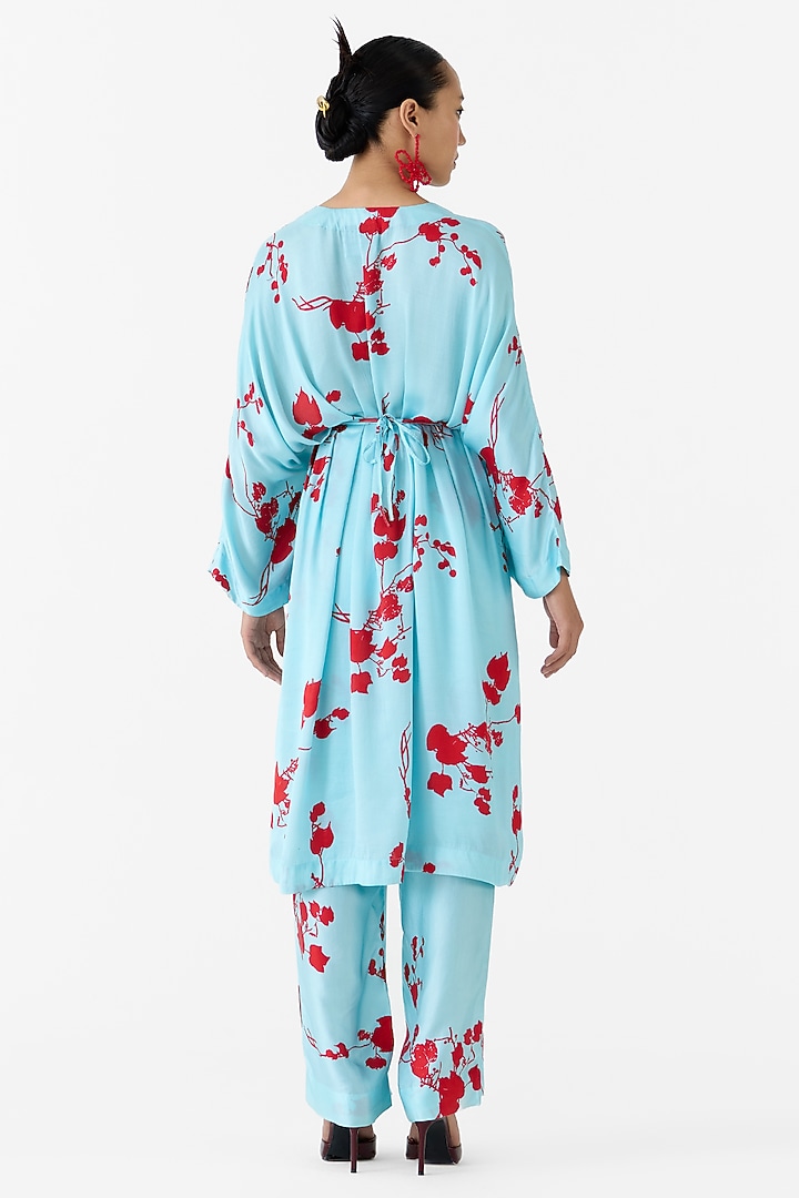 Baby Blue Vegan Silk Digital Printed Co-Ord Set by Studio Rigu at Pernia's Pop Up Shop
