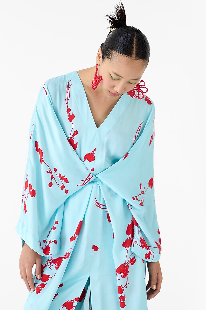 Baby Blue Vegan Silk Digital Printed Co-Ord Set by Studio Rigu at Pernia's Pop Up Shop