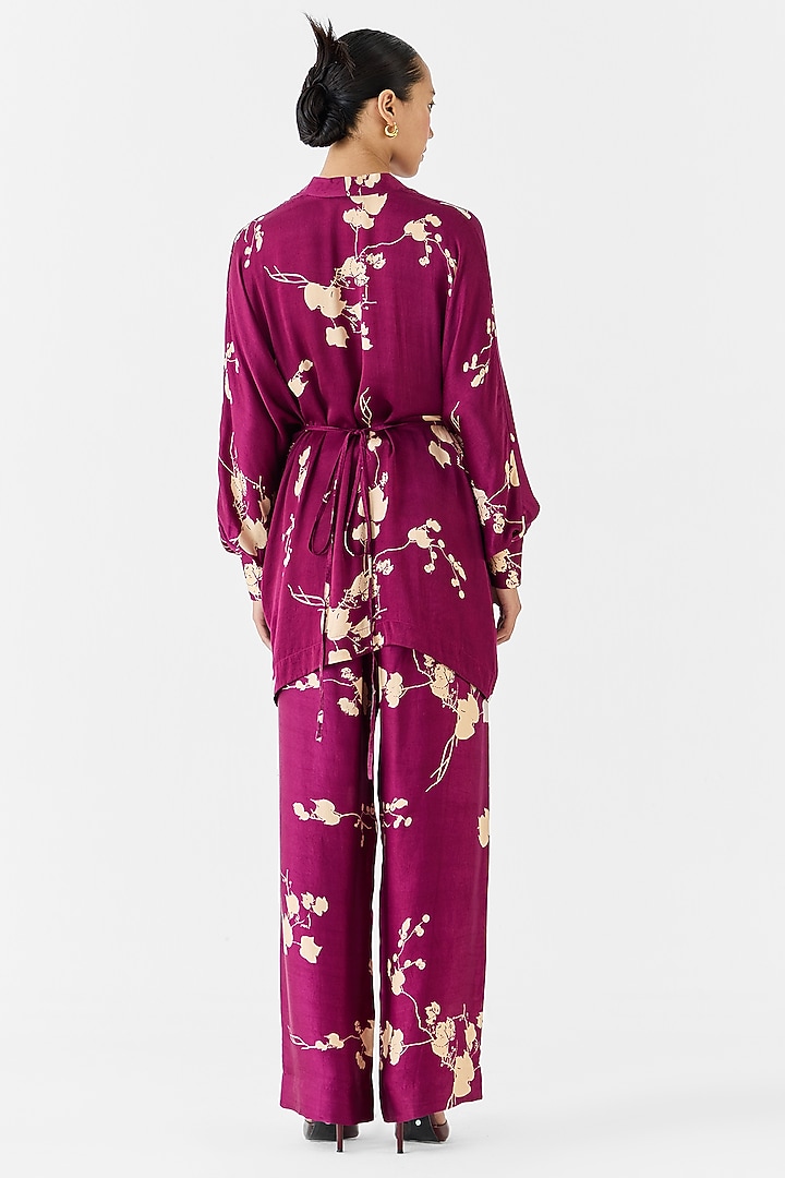 Plum Vegan Silk Digital Printed Co-Ord Set by Studio Rigu at Pernia's Pop Up Shop