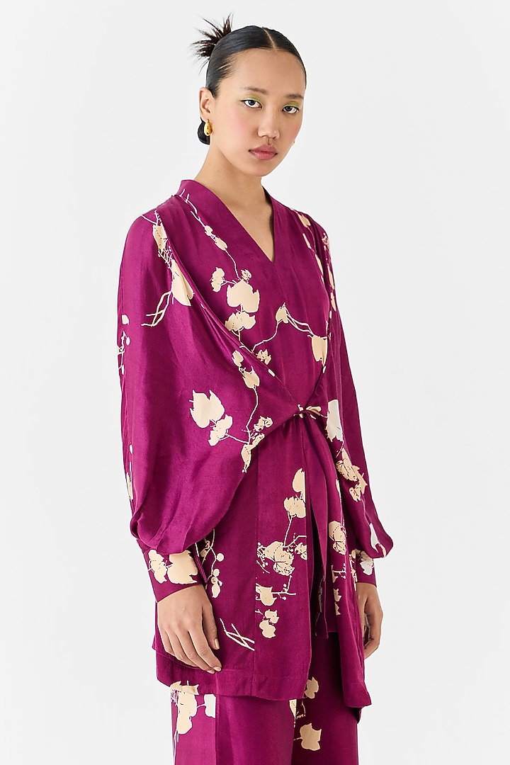 Plum Vegan Silk Digital Printed Co-Ord Set by Studio Rigu at Pernia's Pop Up Shop