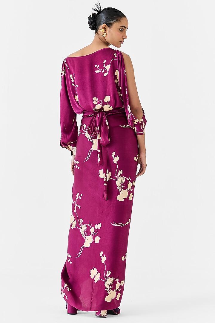 Plum Vegan Silk Shibori Digital Printed Draped Summer Shirt Dress by Studio Rigu at Pernia's Pop Up Shop