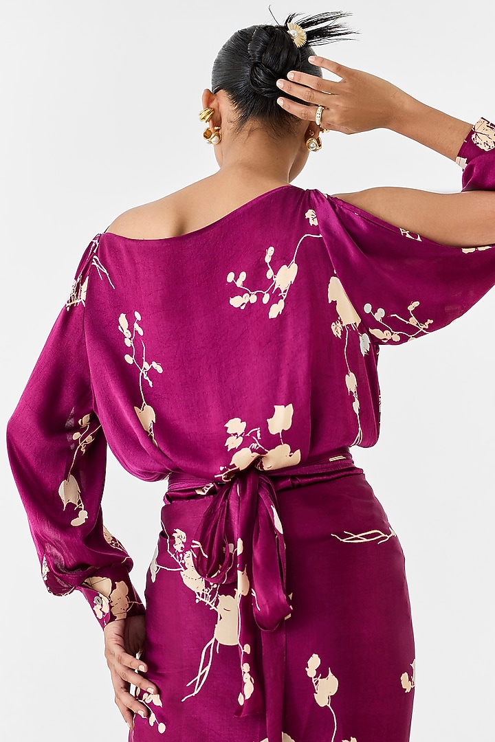Plum Vegan Silk Shibori Digital Printed Draped Summer Shirt Dress by Studio Rigu at Pernia's Pop Up Shop