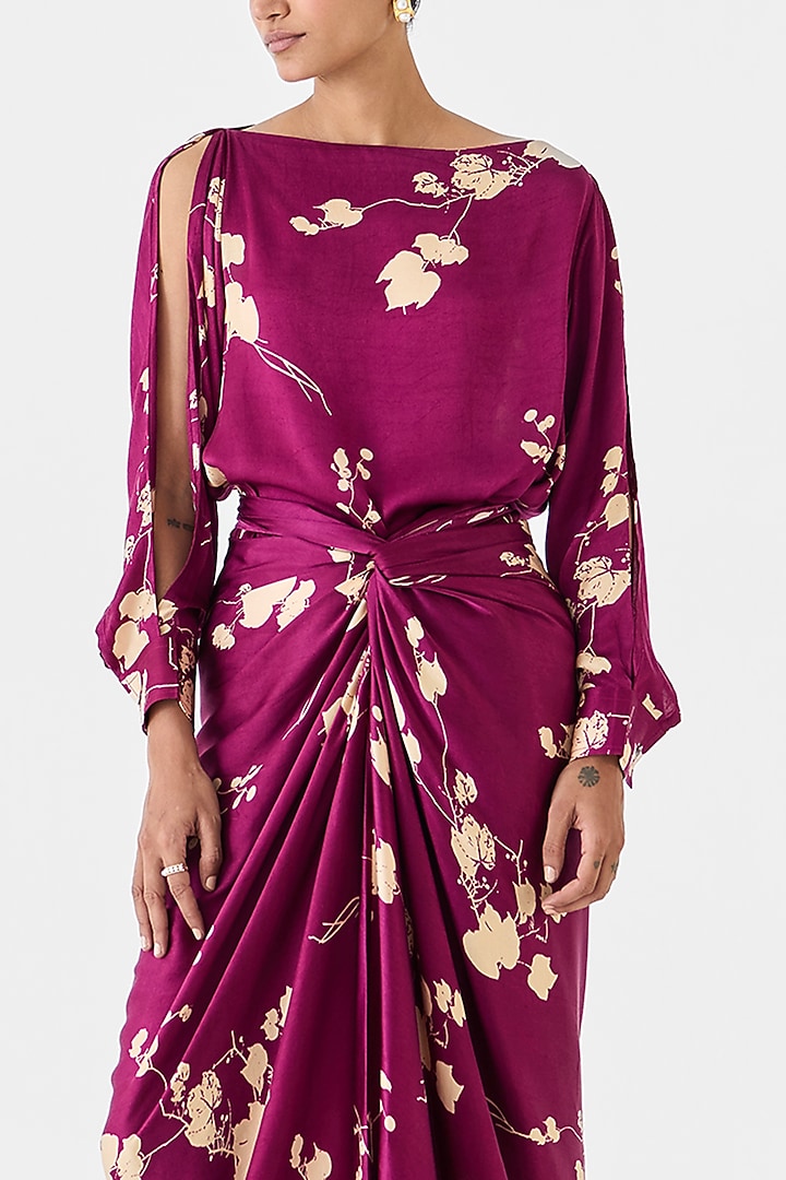 Plum Vegan Silk Shibori Digital Printed Draped Summer Shirt Dress by Studio Rigu at Pernia's Pop Up Shop