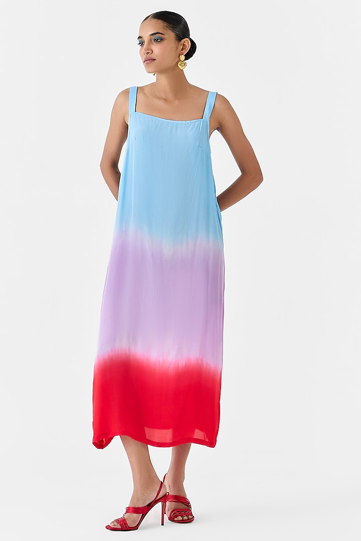 Multi-Colored Ombre Crepe Hand-Dyed Slip Dress by Studio Rigu at Pernia's Pop Up Shop