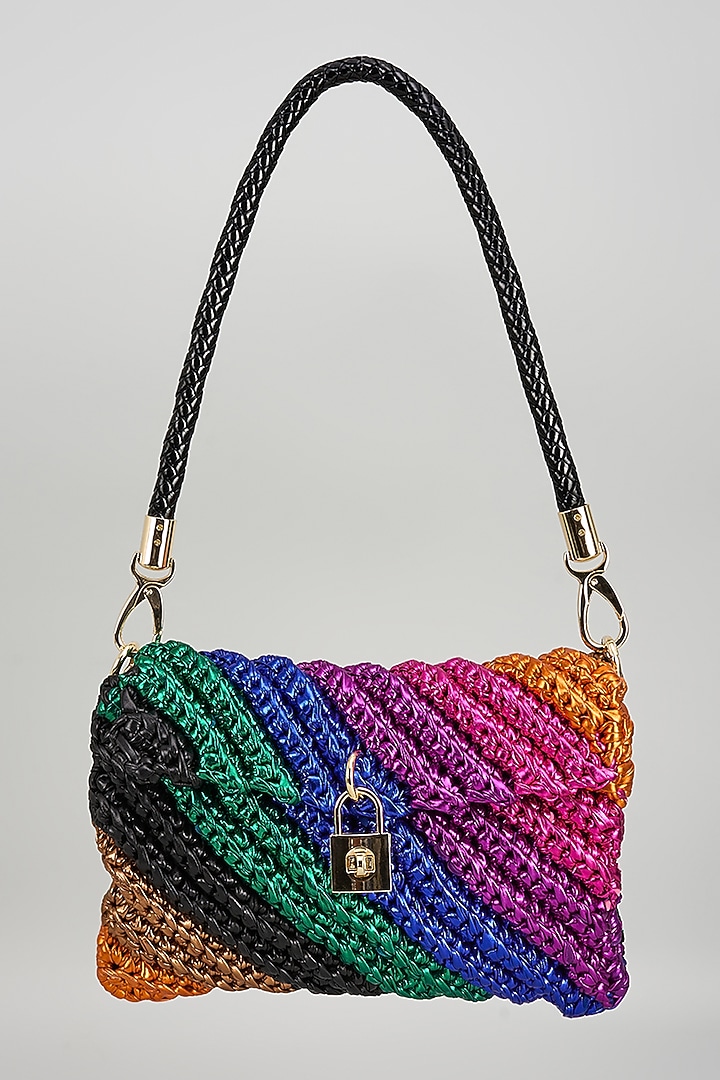 Multi-Color Vegan & Recycled Cotton Poly Metallic Yarn Handbag by Stushe at Pernia's Pop Up Shop