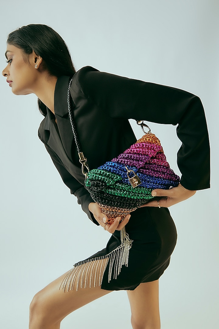 Multi-Color Vegan & Recycled Cotton Poly Metallic Yarn Handbag by Stushe at Pernia's Pop Up Shop