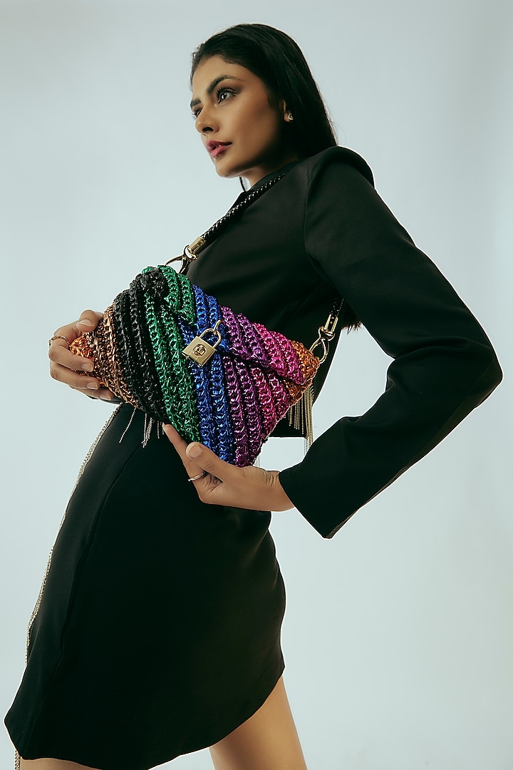 Multi-Color Vegan & Recycled Cotton Poly Metallic Yarn Handbag by Stushe