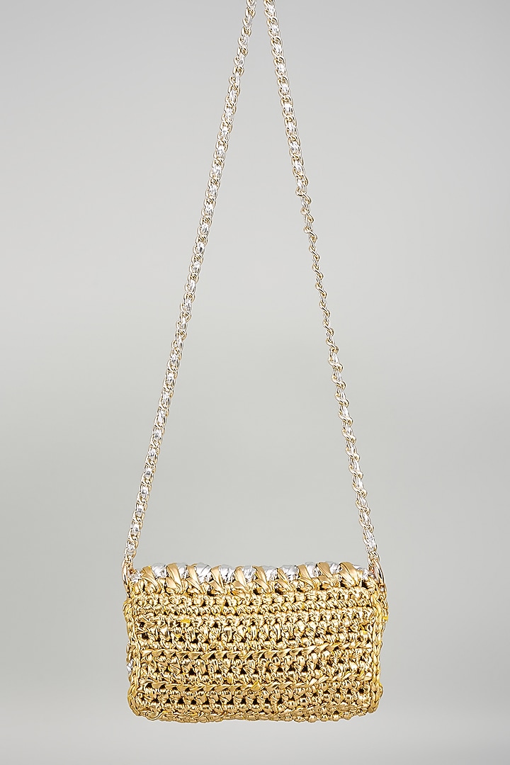 Gold Vegan & Recycled Cotton Poly Metallic Yarn Handbag by Stushe at Pernia's Pop Up Shop