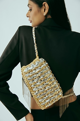 Gold Vegan & Recycled Cotton Poly Metallic Yarn Handbag by Stushe