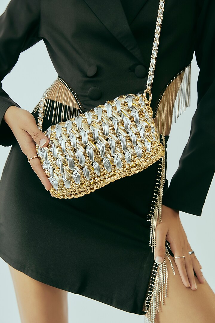 Gold Vegan & Recycled Cotton Poly Metallic Yarn Handbag by Stushe at Pernia's Pop Up Shop