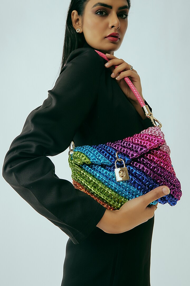 Multi-Color Vegan & Recycled Cotton Poly Metallic Yarn Handbag by Stushe at Pernia's Pop Up Shop
