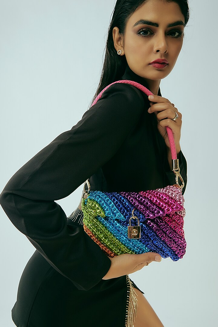 Multi-Color Vegan & Recycled Cotton Poly Metallic Yarn Handbag by Stushe at Pernia's Pop Up Shop