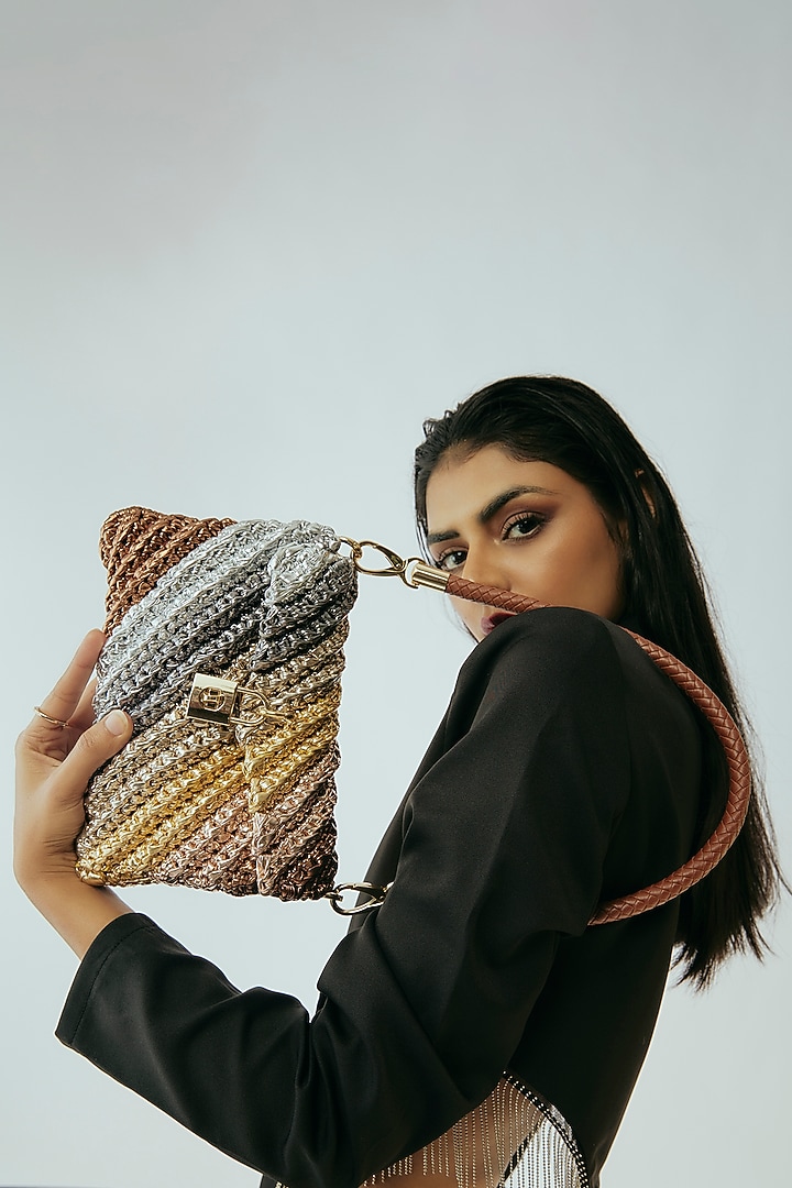 Multi-Color Vegan & Recycled Cotton Poly Metallic Yarn Handbag by Stushe at Pernia's Pop Up Shop