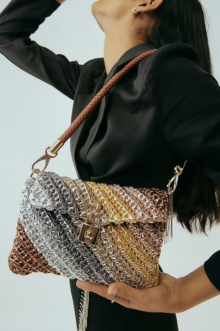 Multi-Color Vegan & Recycled Cotton Poly Metallic Yarn Handbag by Stushe at Pernia's Pop Up Shop