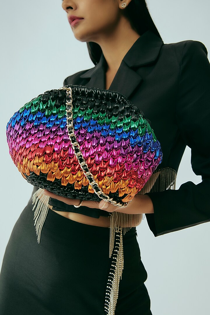Multi-Color Vegan & Recycled Cotton Poly Metallic Yarn Handbag by Stushe at Pernia's Pop Up Shop