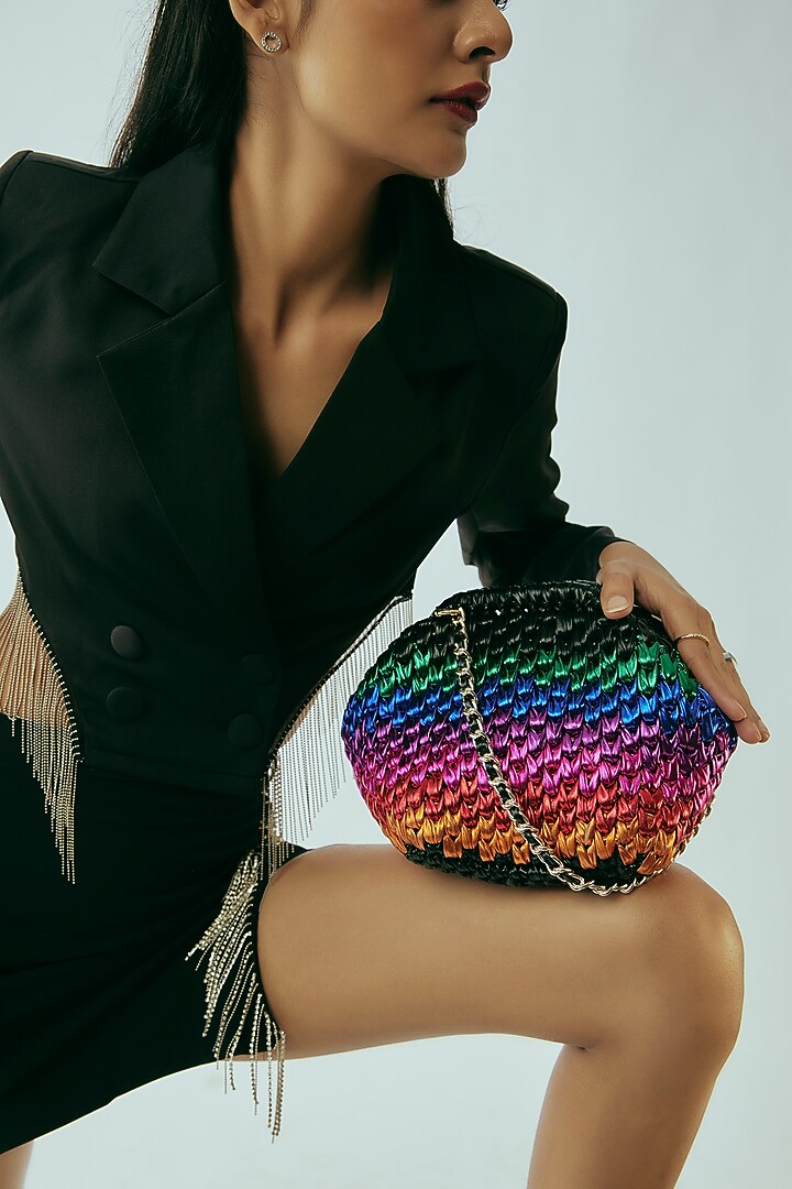 Multi-Color Vegan & Recycled Cotton Poly Metallic Yarn Handbag by Stushe at Pernia's Pop Up Shop