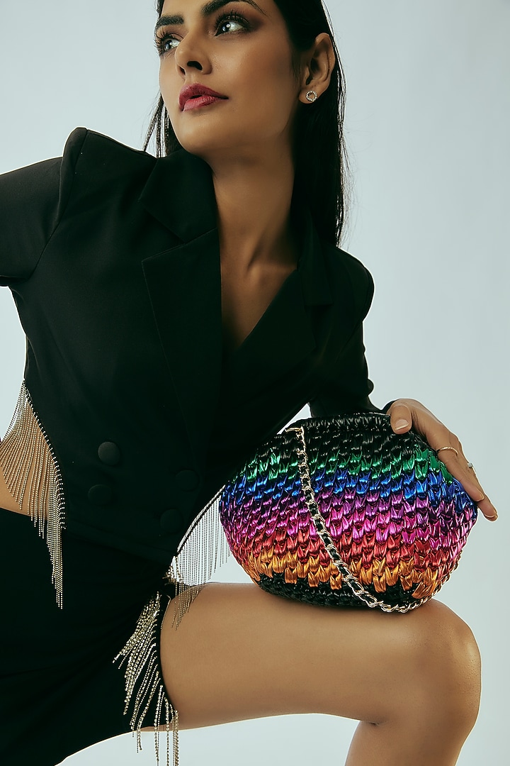 Multi-Color Vegan & Recycled Cotton Poly Metallic Yarn Handbag by Stushe at Pernia's Pop Up Shop