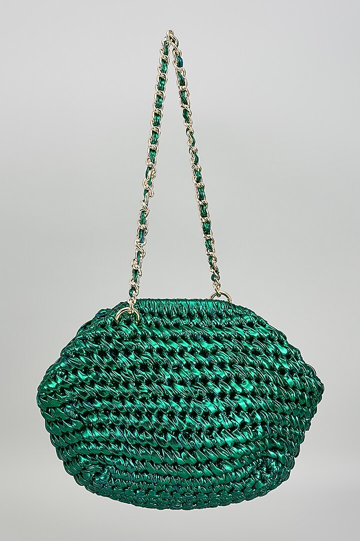 Emerald Vegan & Recycled Cotton Poly Metallic Yarn Handbag by Stushe at Pernia's Pop Up Shop