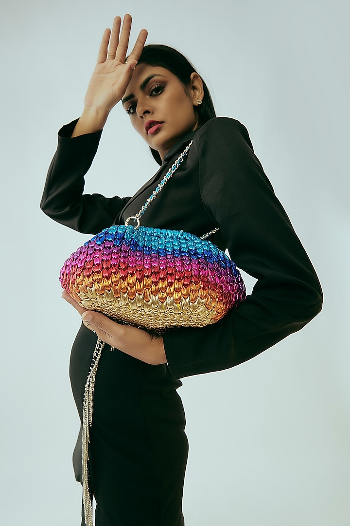 Multi-Color Vegan & Recycled Cotton Poly Metallic Yarn Handbag by Stushe