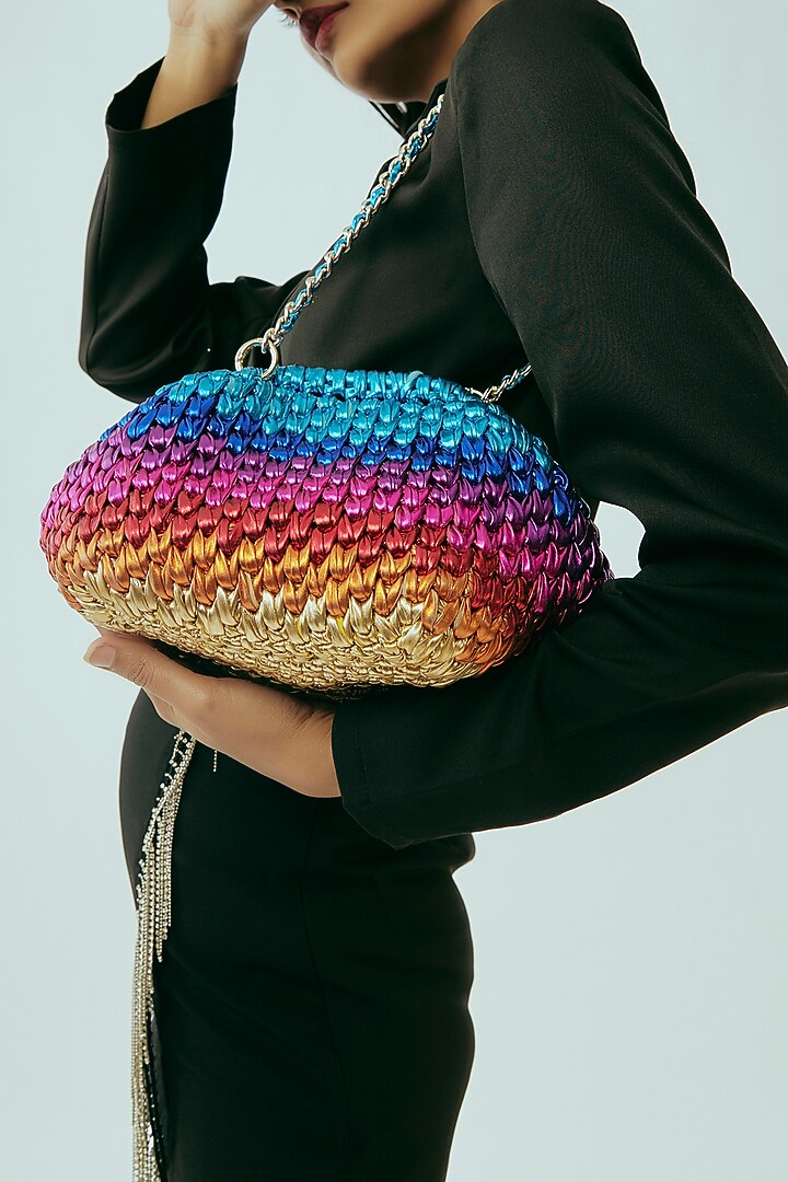 Multi-Color Vegan & Recycled Cotton Poly Metallic Yarn Handbag by Stushe at Pernia's Pop Up Shop