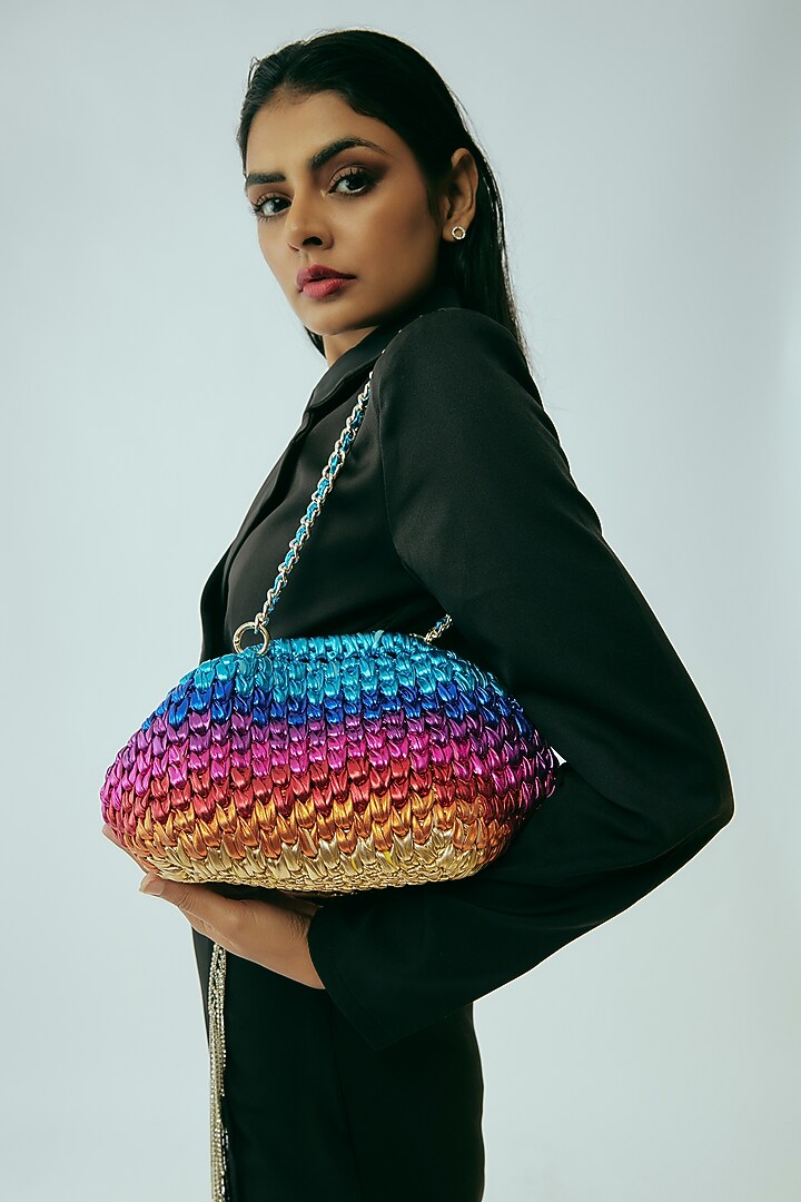 Multi-Color Vegan & Recycled Cotton Poly Metallic Yarn Handbag by Stushe at Pernia's Pop Up Shop