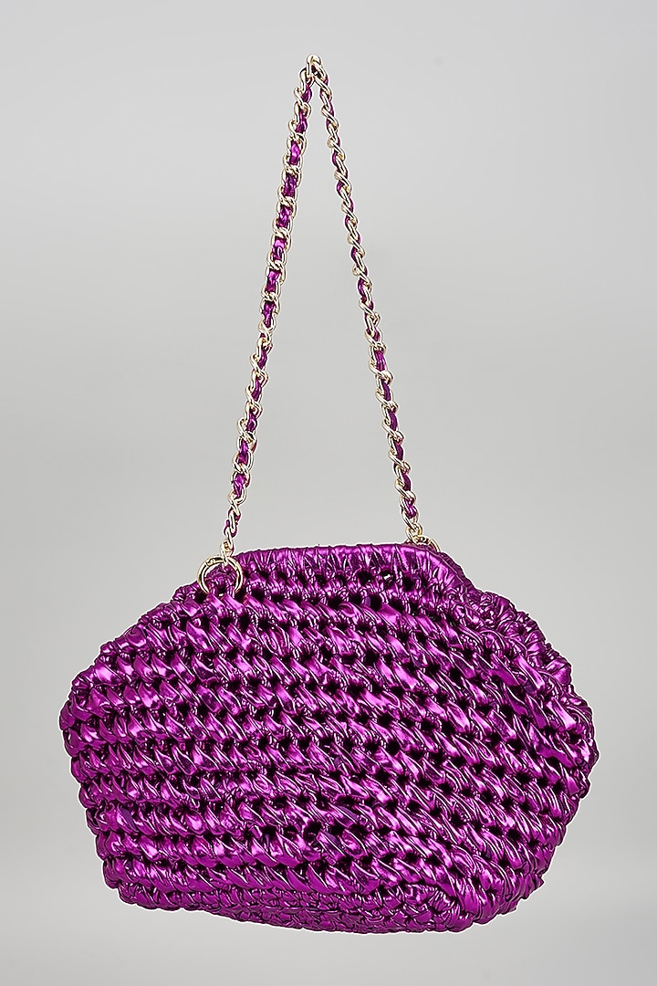 Purple Vegan & Recycled Cotton Poly Metallic Yarn Handbag by Stushe at Pernia's Pop Up Shop