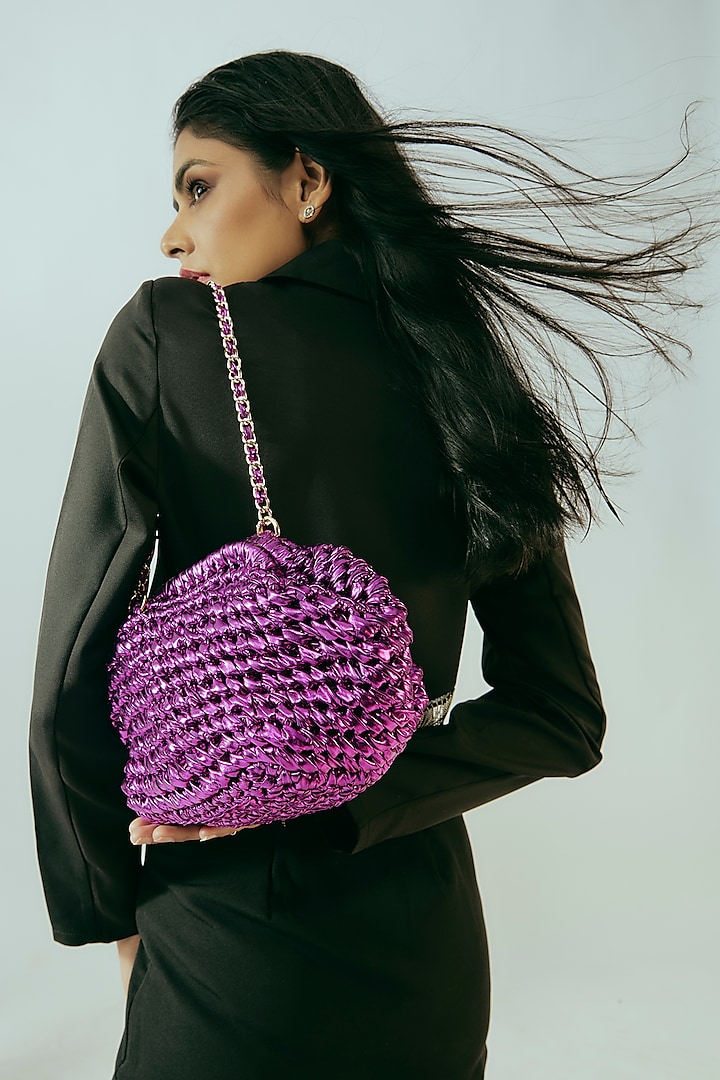 Purple Vegan & Recycled Cotton Poly Metallic Yarn Handbag by Stushe
